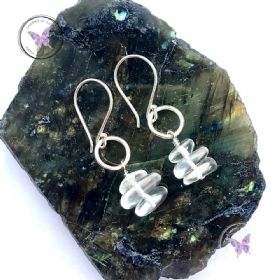 Clear Quartz Nugget Chip Silver Hoop Earrings